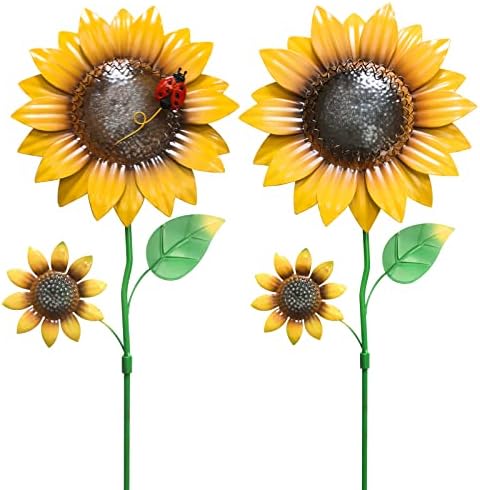 Метални сончогледи од Хогардек Декоративни градинарски влогови, 26 „Отворено градинарски декор 9“ цвет тресење на главата, двор, удели, пролетен двор уметнички бај