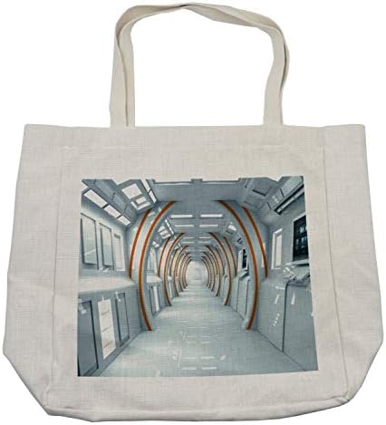 Торба за шопинг на фантазијата Ambesonne, футуристички ходник на вселенски брод Дигитална архитектура Sci Fi стил Внатрешен поглед, еколошка торба