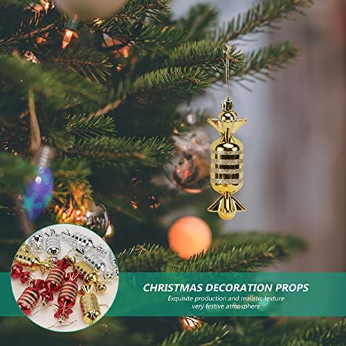 Општа 18 парчиња Божиќни бонбони во форма на бонбони, бонбони реквизити што висат приврзоци украси шарени бонбони новогодишно дрво што