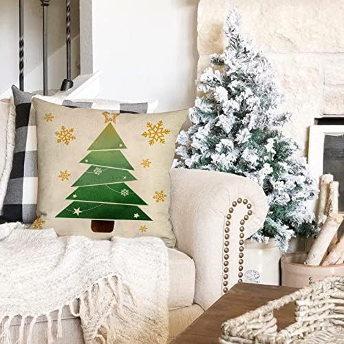 Фахрендом Среќен Божиќ светло декоративно фрлање перница за фрлање 18x18 сет од 4, Божиќно дрво Холи olоли Бобинки Зелен трем Патио Перница, Зимски