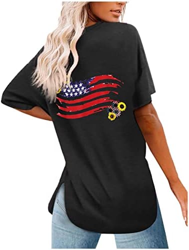 4 -ти јули врвови на женски американско знаме печати кратки ракави за кратки ракави 2023 летен страничен дел од денот на независноста Патриотска кошула
