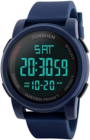Тонсен голем пластичен случај мултифункционален спортски часовник за мажи водоотпорен стоп -часовник одбројување на одбројување на отворено воени електронски LED