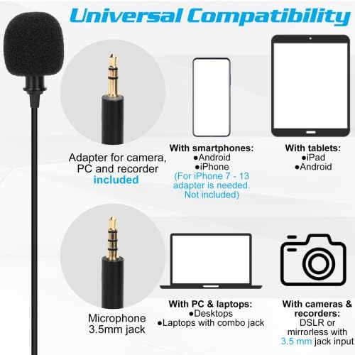 Професионална оценка лавалиер лапел микрофон за Vivo Y52S T1 компатибилен со iPhone телефон или блогирање на фотоапарати Vlogging ASMR за