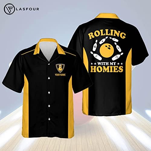 Lasfour обичај смешни кошули за куглање за мажи ретро, ​​гроздобер копче за куглање надолу кратки ракави хавајски кошула куглање за мажи