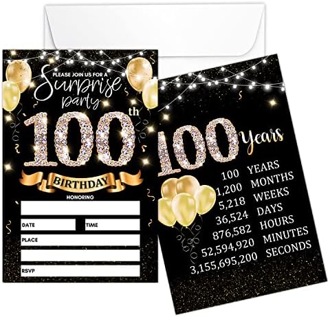 Картичка За Покана за 100-Ти Роденден-Црно Злато Поканува Со Печатење На Роденденски Знаци На Задната Страна Двострани Покани За Пополнување-20 Картички Со Пликови з?