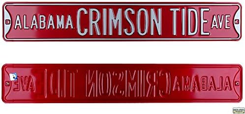 Авенија Алабама Кримсон плима и официјално лиценциран автентичен челик 36x6 Crimson & White Street Sign