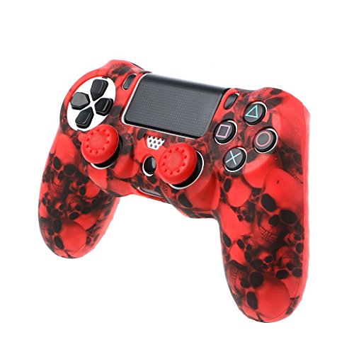 Игра-рампа заштитен капак ЗА PS4, odsen целосна силиконски не-лизга анти-пот прашина-доказ издржлив контролер штити кожата, со осум палецот сетови, Гламур црвена