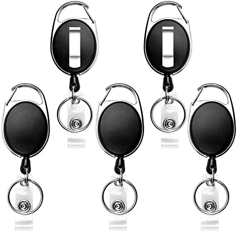Носители на значки за пакувања Teskyer 5, ролна со значка за повлекување со клип за карабинер и клучен прстен за држач за име на лична