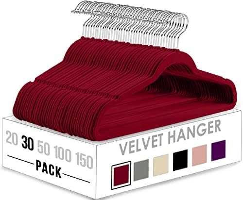 Утопија Дома премија со кадифени закачалки 30 пакувања - закачалки за облека што не се лизгаат - закачалки за бургунд - закачалки за костуми со ротирачка кука со 360 ст?