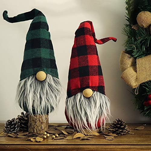 Ivenf 2 пакет 17 инчи Бафало карирани Божиќни гноми подароци украси, рачно изработени кадифни том шведски скандинавски гноми Божиќни украси за