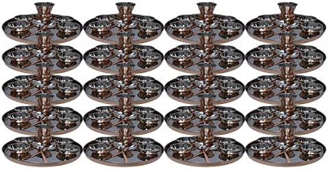 Пакет од 50 бакар од не'рѓосувачки челик Традиционален сет за вечера со тали, чинии, стакло и лажица, дијаметар од 12 инчи