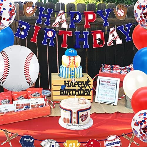 Бејзбол Роденден Декорации Материјали За Момчиња-Бејзбол Тема Среќен Роденден Банер Торта Топер И Балони Партија Пакет - Спортска Игра Тематските