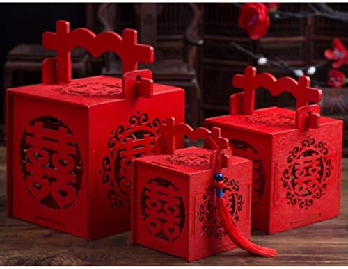 Амосфун 2 парчиња кутии кутии Подарок кинески дрвен свадба слатка третираат бонбони со зборови за подароци, кинески стил дрвени бонбони кутии