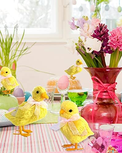Велигденски сисал пиле бебе патка сет од 4 природни вибрации жолт пролетен декор реалистички таблети критерини фигури за домашни