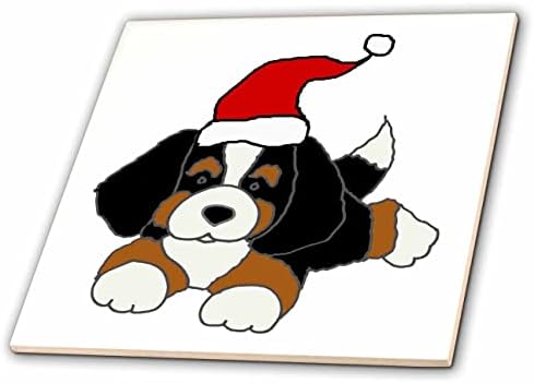 3dRose Смешни Бернски Планински Куче Кученце Во Дедо мраз Шапка Божиќ-Плочки