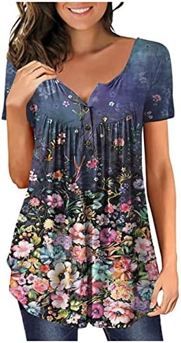 Девојки облека со краток ракав памук V вратот копче надолу нагоре графички врвен маица есен лето за жени НБ НБ