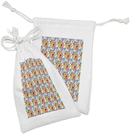 Амбесон Тропска Ткаенина Торбичка Комплет од 2, Егзотични Цветни Хавајски Летни Цвеќиња Нацртани Од Рачна Плантажа На Островот,