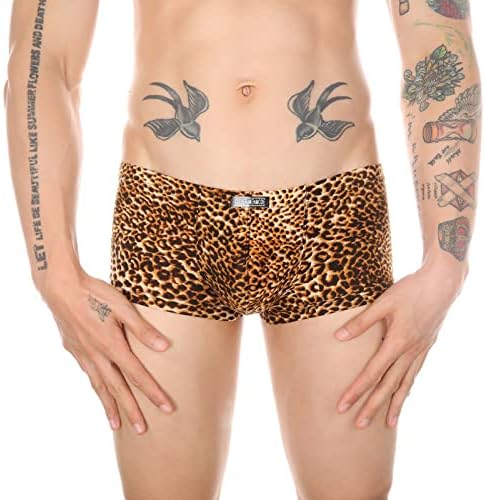 Машка долна облека боксери со низок половината секси леопард печати хулахопки одмори за печатење на плажа, шари за капење, боксери мажи мажи