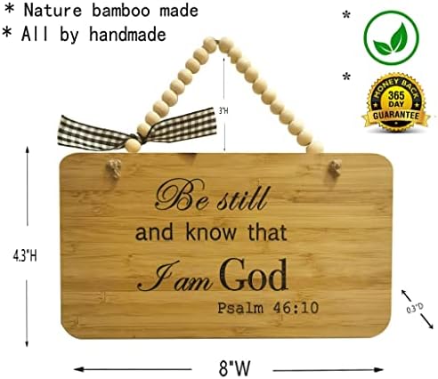 Закачалка од дрво wallид да биде мирна и знајте дека сум бог бамбус рустикален wallид знак плакета фарма куќа дома украс христијански