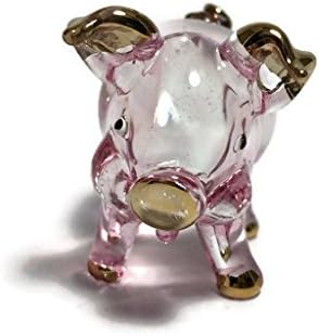 Ситна 1½ висока кристално розова свиња рака разнесена чиста стаклена уметност фигура животни фарма минијатурна реплика за кукли за колекционерски