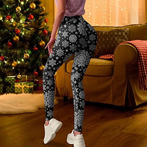 XXBR Божиќни јога панталони за жени, Божиќна снегулка за печатење на задник за кревање на задниот дел од половината за контрола на стомакот