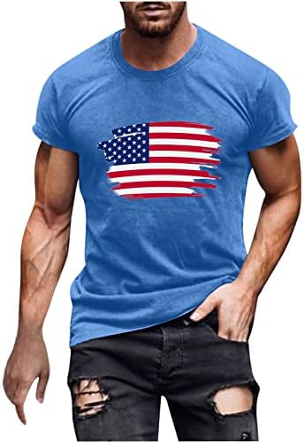 Американски маички со маички знамиња во Lcepcy, обични екипаж за кратки ракави за кратки ракави на четврти јули тренинг атлетска маичка