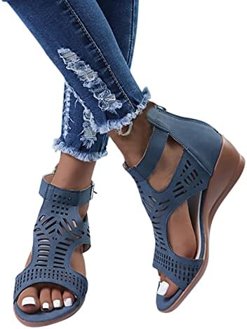 Rvidbe клин сандали за жени, женски платформски сандали летни трендовски отворени пети токи исечоци од сандали ромски чевли за одење
