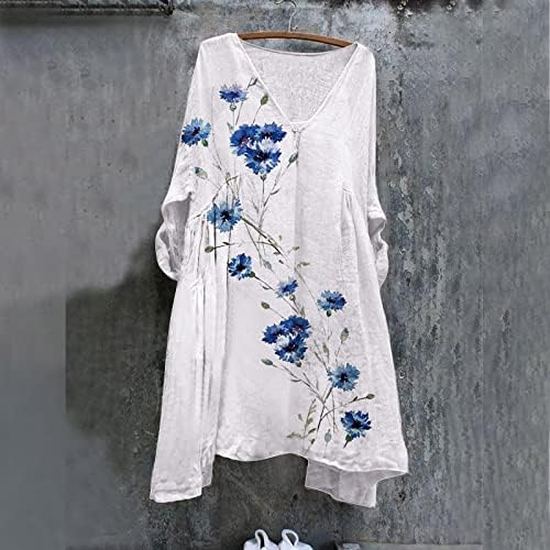 Миашуи удобни летни фустани за жени дами ретро -случајни три четвртина ракави памучни печати средна должина дневни фустани за жени темно сина