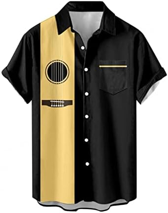 ZHDD машки случајни копче надолу со кошули со кратки ракави летни плажа редовно вклопување гроздобер џез музика печати хавајски врвови кошула