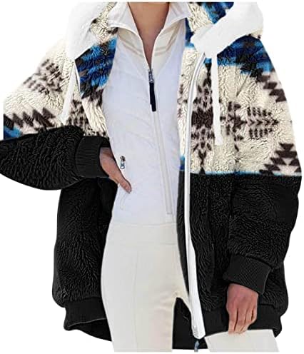 Женски џемпер-качулка со качулка, топол палто за излез со долги ракави јакна кадифен палто со патент