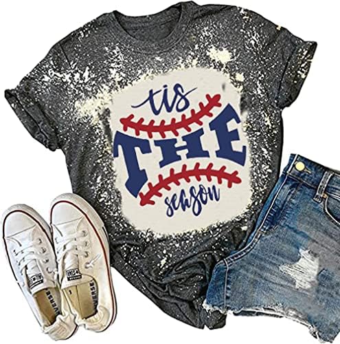 Тис сезоната бејзбол изветвена маица за жени Бејзбол графичко писмо за печатење на врвови летни обични бејзбол кошула