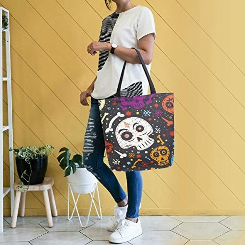 Алаза шарен мексикански череп со цветни платно торбички торбички врвни рачки чанти големи количини чанти за памучни торби со памучни