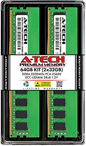 A-Tech Server 64 GB комплет 2RX8 PC4-25600 DDR4 3200MHz ECC ECC Невиден UDIMM 288-PIN DUAL RANK DIMM 1.2V работна станица Меморија на меморија