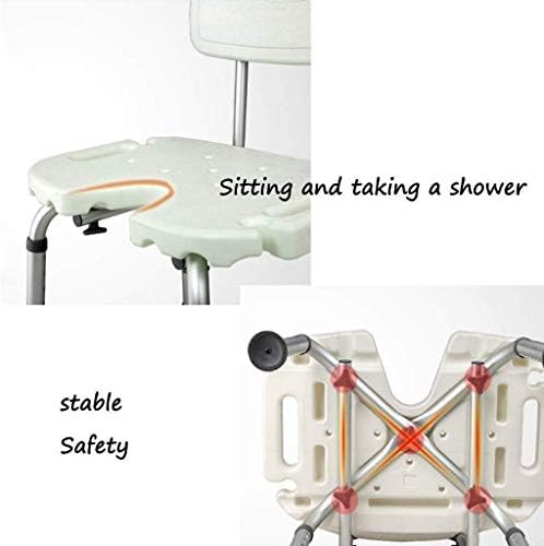 Столички за бања, столче за бања за бања со столче за туширање со потпирач за потпирач за грб, лесен алуминиум, прилагодлива висина Постари