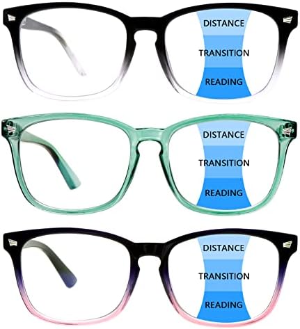 Sumkyle 3 Пакет Прогресивни Мултифокални Очила За Читање За Жени Мажи Сина Светлина Блокирање На Компјутерски Очила Читачи На Пролетни Шарки