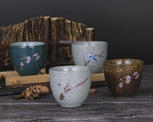 Ваненџој Комплет Од 5 Рачно Нацртани Традиционални Кинески Керамички Чаши За Чај, Цветни И Птичји Дезен, Рефус Шолја За Чај Во