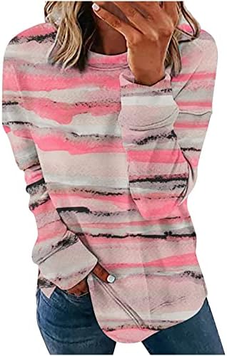 Women'sенски печати преголеми џемпери со долги ракави со тркала, лежерна кошула со лесен пулвер, лесни кошули за туника 2023 година