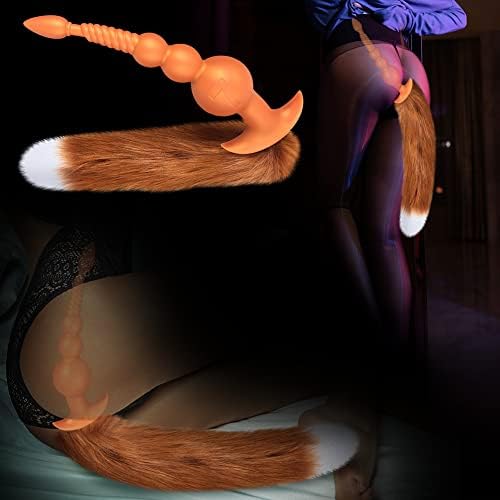 Анални мониста со отстранлив лик -таил Екстра долга лисица опашка Анална задникот приклучок секс играчка течност силиконски анален