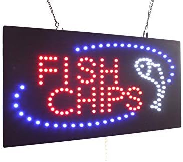Знак за риби и чипови, знаци за врвни производи, LED Neon Open, продавница, прозорец, продавница, бизнис, дисплеј, подарок за големо отворање