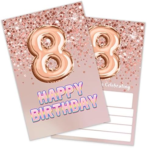 Покана за 8-ми Роденден Роденденска Забава Со Розово Злато, Покана За Роденден 8 За Девојчиња, Прослава На Забава, Материјали За