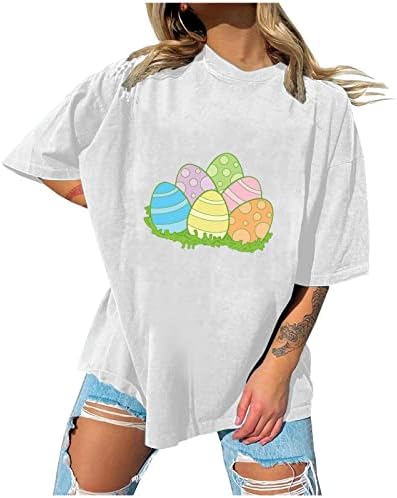Преголема велигденска кошула жени симпатични јајца графички маички околу вратот капка рамо на рамо половина ракав врвна смешна