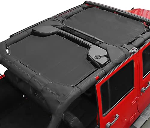 Sunекар JKU Sun Shade Mesh Sunshade обезбедува UV Sun Protection за Jeep Wrangler 2007-2018 JK Неограничен предниот и задниот дел од 4 врати, 2 парчиња