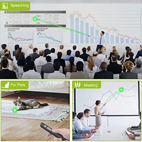 Презентиран клик на безжичен презентер Далечински управувач на PowerPoint со зелено светло покажувач играчка за мачки, слајд напредувач