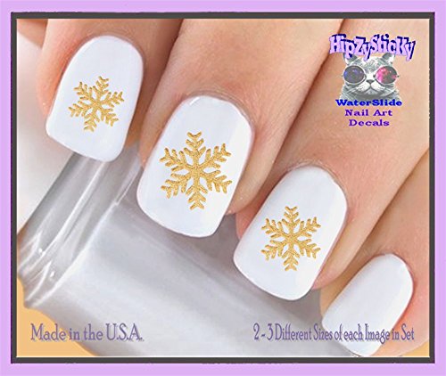 Божиќ за одмор - Божиќ 811x Holiday Зимски снегулки Златни нокти за нокти - Декларации за уметност во водите на ноктите - Додатоци