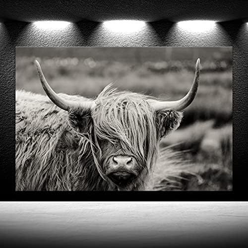 Inge foto црно -бело платно wallидна уметност висорамнини крави говеда слика печати Тексас Лонгхорн сликарство фарма за животни уметнички