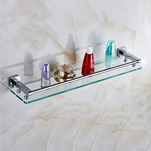 Стаклена полица целосна стаклена полица со каленирано бакар, единечни слоеви на лавици за бања, полица за бања за шминка, со 3-странична