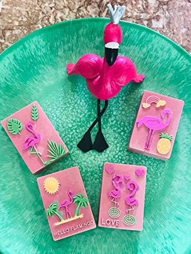 6 шуплини Тропски хавајски силиконски сапун од сапун, фламинго силиконски сапуни калапи, палми лисја ананас кактус растенија занает уметнички