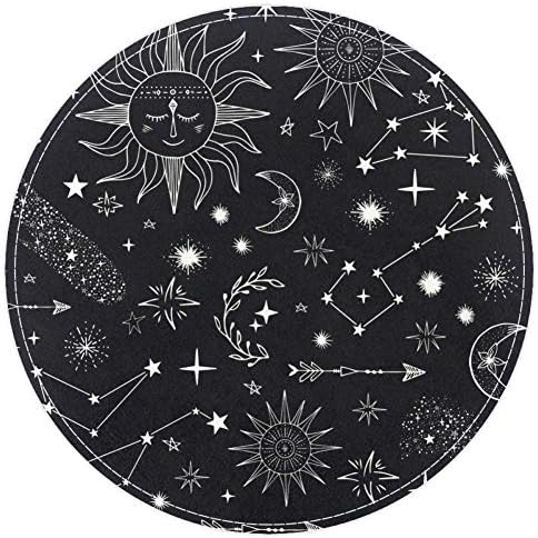Heoeh Stars Comets Comets Suns Moon Constellation Model, Nonlip Doormat 15,7 тркалезна област килими килими за деца спална соба бебе