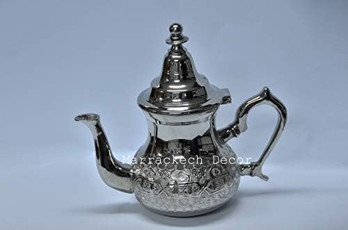 Марокански 4 Чаши Чај Тенџере Рачно Изработени Служат Мали Месинг Сребрени Чајник Рака Врежан Во Фес Мароко
