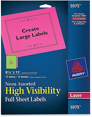 Ејвори неонски етикети за ласерски печатачи, разновидни: зелени, розови, жолти етикети, 15 неонски етикети